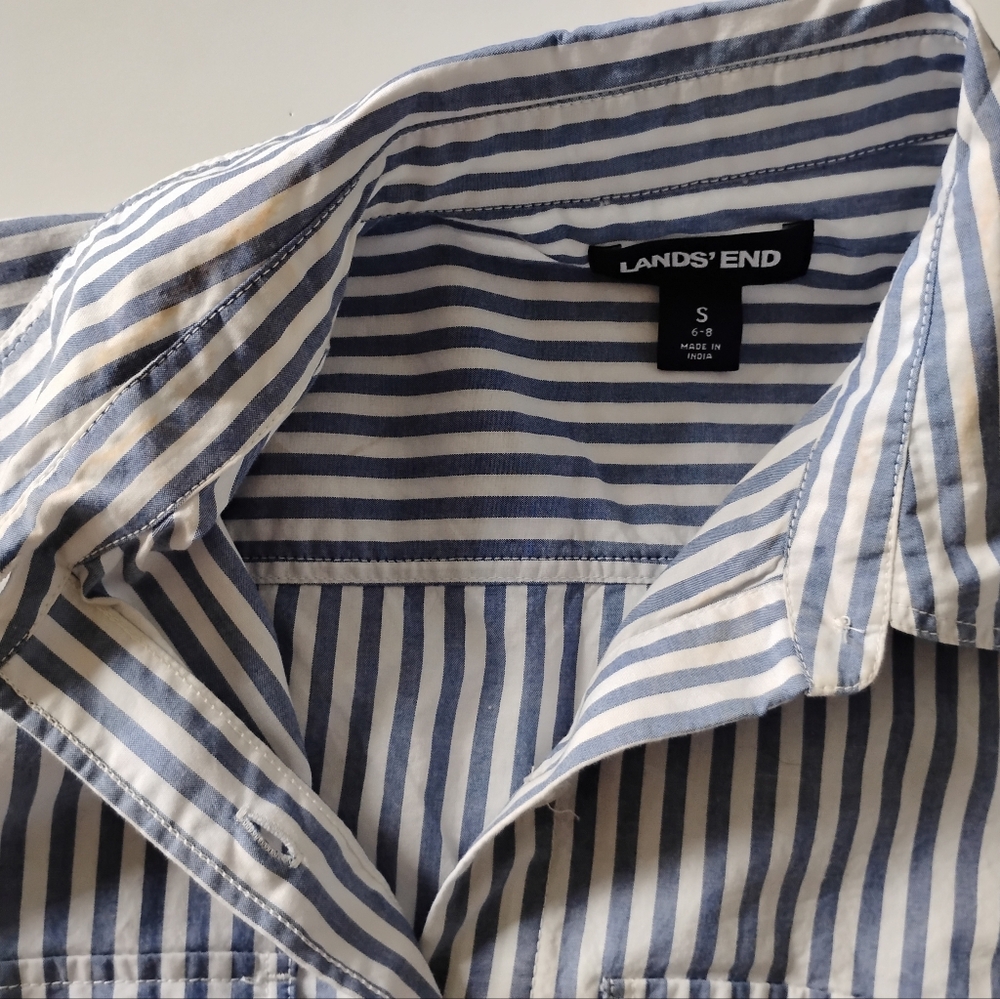 Lands' End Classic Cotton Shirt Dress Ombre Blue Stripe Preppy Size Small - Picture 14 of 17
